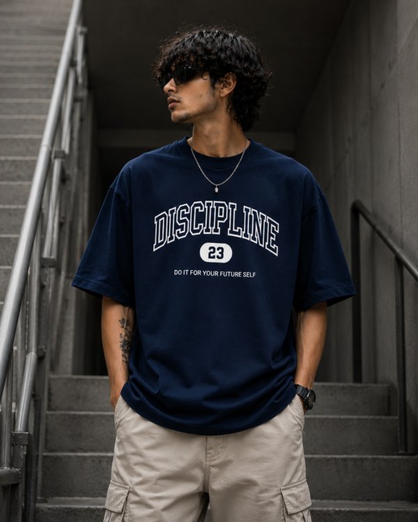 Discipline 23 Oversized Premium T-Shirt – Navy Blue